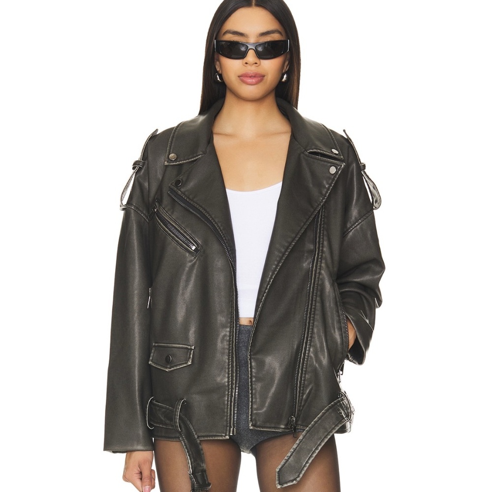 Lioness Dark Vegan Leather Jacket Oversized